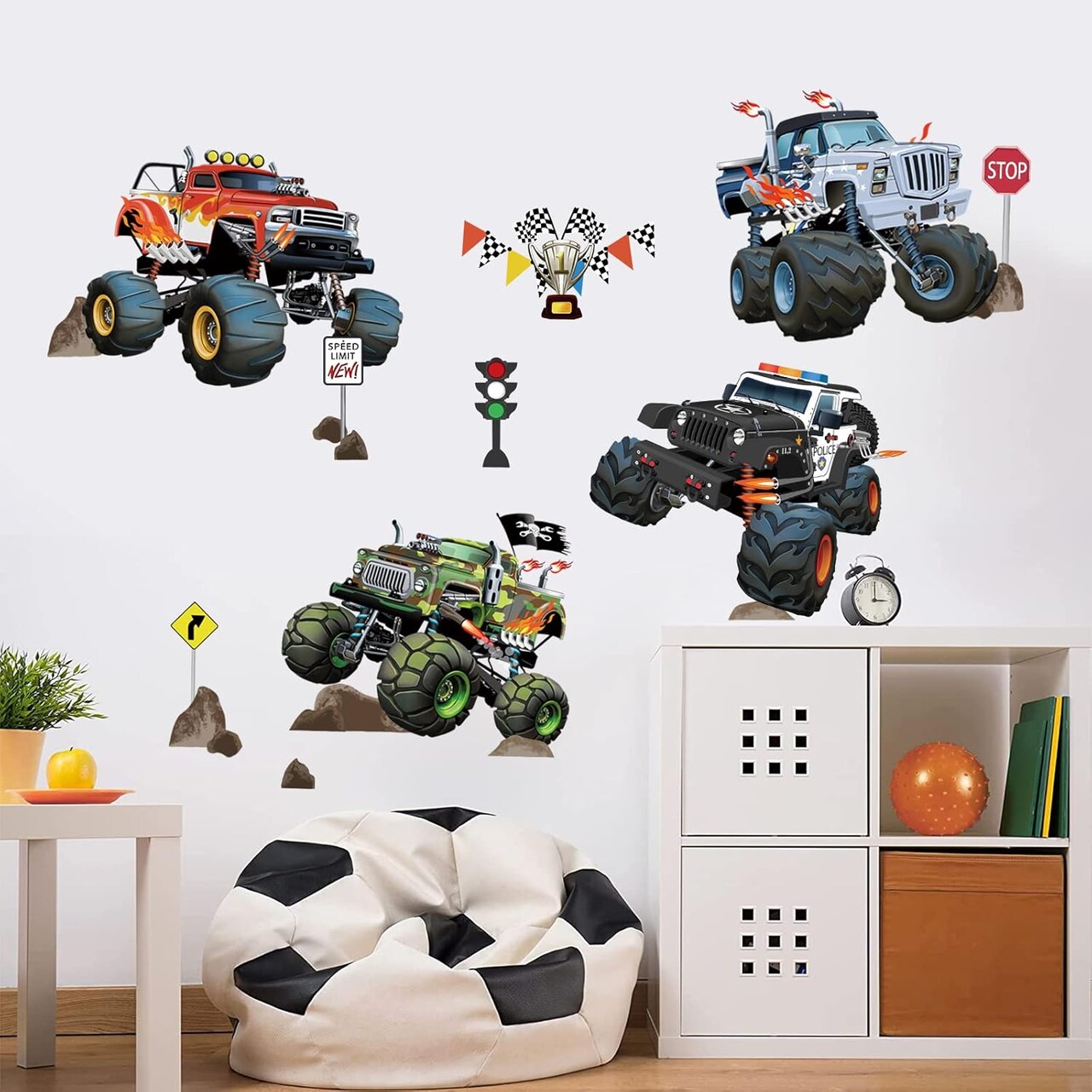 Racing Car Wall Stickers Truck Vehicles Peel and Stick Wall Art Decals (Multi)